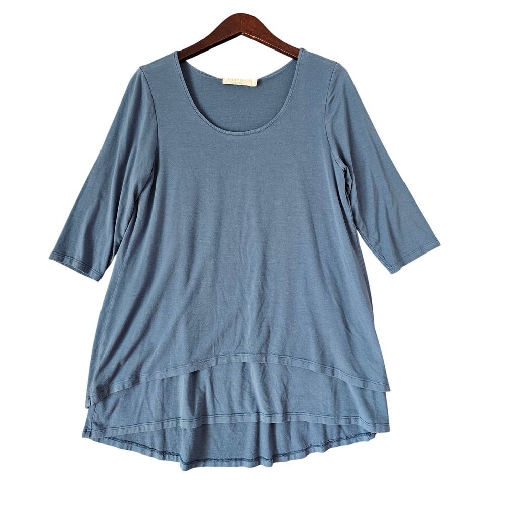 Testimony Los Angeles Teal Tiered Layered 3/4 Sleeve Open Back Tunic Top XL